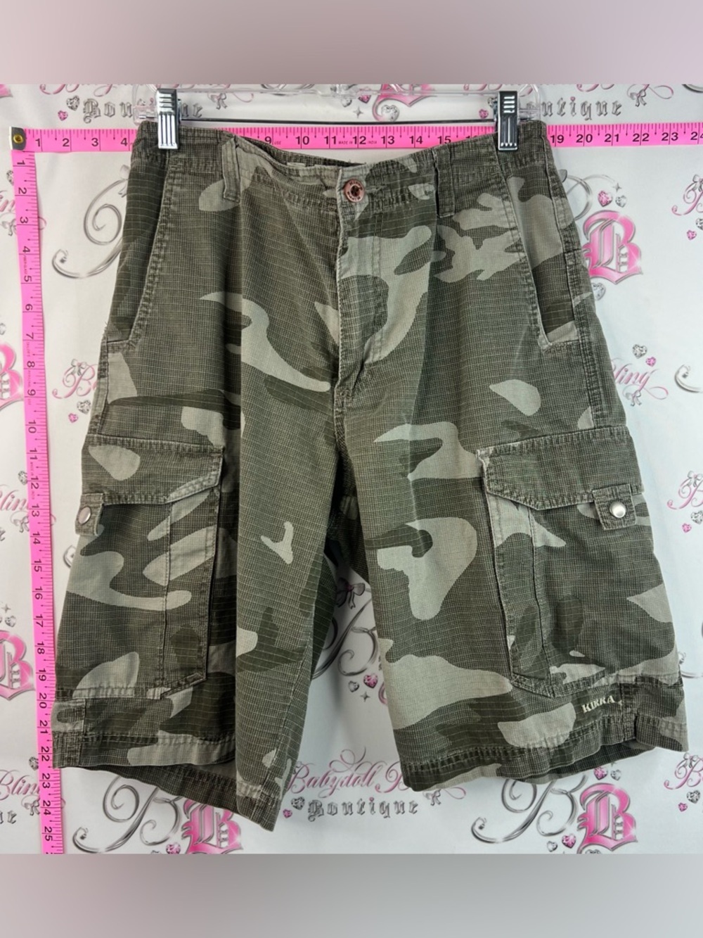 Kirra shorts long cargo camouflage pockets Olive Camo Men's Cargo Shorts
